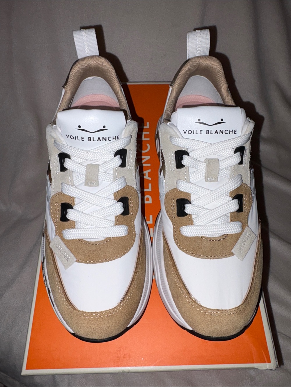 NWT VOILE BLANCHE CLUB105 Suede and Nylon Sneaker in Caramel - White - Picture 7 of 14